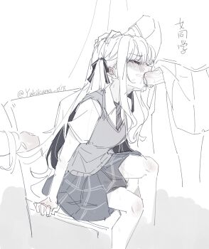 Rule 34 | 1girl, 2futa, arm support, artist name, bang dream!, bang dream! it's mygo!!!!!, blush, breasts, chair, chinese commentary, chinese text, closed eyes, clothed sex, collared shirt, commentary request, covered penis, dress shirt, erection, fdd threesome, fellatio, from side, frown, futa with female, futanari, greyscale, group sex, hair ribbon, hairjob, hand on another's head, haneoka school uniform, highres, irrumatio, long hair, medium breasts, miniskirt, monochrome, multiple futa, necktie, on chair, open mouth, oral, out of frame, penis, plaid clothes, plaid skirt, profile, ribbon, school chair, school uniform, shirt, short sleeves, sidelocks, simple background, simplified chinese text, sitting, sketch, skirt, summer uniform, sweater vest, tears, threesome, togawa sakiko, translation request, twitter username, uncensored, v-neck, white background, wing collar, yukikuma (yukikuma 018), yuri