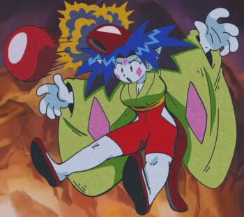 Rule 34 | 1girl, :o, attack, bare legs, bishoujo senshi sailor moon, bishoujo senshi sailor moon supers, black eyes, bodysuit, breasts, cave, clothing cutout, colored skin, covered navel, demon girl, facial mark, floating, full body, highres, japanese clothes, large breasts, legs apart, lemures (sailor moon), looking ahead, motion lines, mr.whatshisname, open mouth, pointy ears, ponko (sailor moon), red bodysuit, scene reference, skin tight, spiked hair, tail, teeth, wide hips