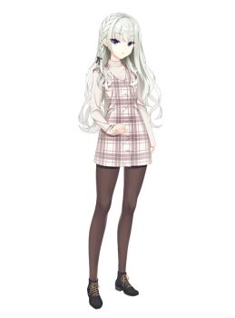 Rule 34 | 1girl, blue eyes, braid, brown dress, brown pantyhose, dress, full body, grey hair, kobuichi, koishikawa miku, limelight lemonade jam, long hair, long sleeves, looking at viewer, official art, open mouth, pantyhose, pinafore dress, shoes, sleeveless, sleeveless dress, sneakers, solo, tachi-e, transparent background, very long hair, yuzusoft
