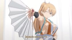 2girls age_difference animated anime_screenshot blonde_hair blush bouncing_breasts breasts brown_hair camera child cleavage cosplay dress fatal_fury indoors kiryuu_mikazuki kiryuu_yuuzuki kissxsis large_breasts long_hair mature_female multiple_girls ninja otaku_room ponytail shiranui_mai shiranui_mai_(cosplay) siblings sisters sound spotlight tagme the_king_of_fighters twintails video