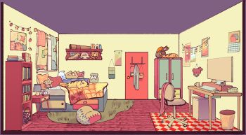 absurdres alarm_clock bed bedroom bookshelf calendar_(object) carpet chair clock commentary computer_keyboard computer_mouse curtains desk door english_commentary grem_(gigi_murin) highres hololive hololive_english i&#039;ll_still_be_here indoors izzy_delore lamp making-of nightstand no_humans office_chair official_art pillow poster_(object) shelf still_life string_of_photos stuffed_animal stuffed_toy swivel_chair trash_can virtual_youtuber wardrobe window