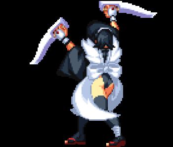 animated animated_gif ass breasts butterfly_swords dual_wielding fighting fingerless_gloves gloves hip_focus holding iroha_(samurai_spirits) japanese_clothes large_breasts lowres maid maid_headdress samurai_spirits sandals short_hair slashing thick_thighs thighhighs thighs weapon wide_sleeves zouri