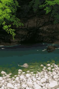 animated animated_gif lowres nature no_humans original otnweo outdoors pixel_art river riverbank scenery tree water