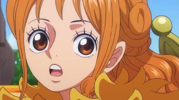 ;p alternate_costume alternate_hairstyle animated audible_speech blush braid brown_eyes capelet dojikko_pose fur-trimmed_capelet fur_trim japanese_audio looking_at_viewer nami_(one_piece) nami_(one_piece)_(elbaf) official_alternate_costume official_alternate_hairstyle one_eye_closed one_piece orange_hair sidelocks single_braided_sidelock smile sound tagme tongue tongue_out video wink yellow_capelet