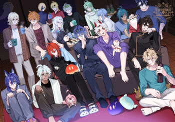 Rule 34 | 6+boys, alhaitham (genshin impact), animal ears, aqua shirt, arataki itto, baizhu (genshin impact), barefoot, bat ears, black hair, black pajamas, black shirt, blindfold, blonde hair, blue eyes, blue hair, blue shirt, boo tao (genshin impact), bottle, brown cardigan, brown hair, brown jacket, cacucu (genshin impact), cardigan, changsheng (genshin impact), commentary request, cup, dainsleif (genshin impact), demon horns, diluc (genshin impact), eyepatch, facial mark, feet, flins (genshin impact), genshin impact, green eyes, green hair, green shirt, grey pants, heterochromia, highres, hiki yuichi, holding, holding bottle, holding cup, hood, hoodie, horns, ifa (genshin impact), jacket, kaeya (genshin impact), kamisato ayato, kaveh (genshin impact), long hair, multicolored hair, multiple boys, neuvillette (genshin impact), orange hair, ororon (genshin impact), pajamas, pants, pink eyes, purple hoodie, red eyes, red shirt, shiba inu, shirt, short hair, slime (substance), snake, streaked hair, taroumaru (genshin impact), tartaglia (genshin impact), thoma (genshin impact), toes, varka (genshin impact), white shirt, wine bottle, wriothesley (genshin impact), yellow eyes, zhongli (genshin impact)