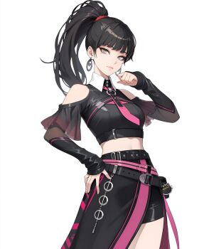 1girl black_hair dress grey_eyes highres idol long_hair looking_at_viewer minnie_(solo_leveling:_arise) smile solo_leveling solo_leveling:_arise upper_body white_background