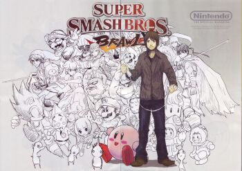 5girls 6+boys ana_(warioware) blue_pikmin creature crossover diddy_kong donkey_kong donkey_kong_(series) donkey_kong_country everyone fire_emblem fire_emblem:_path_of_radiance flower game_console highres ice_climber ice_climbers ike_(fire_emblem) kat_(warioware) kirby kirby_(series) link lucas_(mother_3) luigi mario mario_(series) metroid metroid_(creature) metroid_larva monkey mother_(series) mother_3 multiple_boys multiple_crossover multiple_girls nana_(ice_climber) ninja nintendo pikmin_(creature) pikmin_(series) pointy_ears popo_(ice_climber) princess_peach princess_zelda purple_pikmin real_life red_pikmin sakurai_masahiro samus_aran scan sonic_(series) sonic_the_hedgehog stafy starfy super_smash_bros. the_legend_of_zelda the_legend_of_zelda:_twilight_princess tingle toad_(mario) wario warioware wii yellow_pikmin