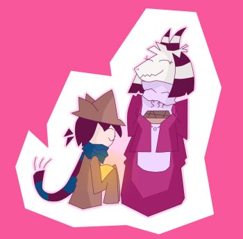 1girl abstract animal_ears brown_hair cat_ears colored_skin crossover cubism food furry furry_female goat hat highres horns illustration.media light_bulb low_poly niko_(oneshot) nyamimi oneshot_(game) pie scarf self-upload smile striped_clothes striped_scarf sugarphobia toriel undertale utdr_(toby_fox) whiskers white_fur white_skin