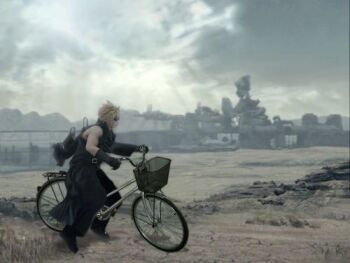 Rule 34 | bicycle, blonde hair, cloud strife, final fantasy, final fantasy vii, final fantasy vii: advent children, lowres, midgar, parody, square enix