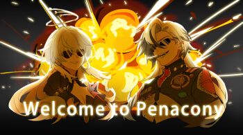 1boy 1girl 625light absurdres armor bandana bare_shoulders black_background black_dress black_hair black_jacket blue_hair boothill_(honkai:_star_rail) cigarette closed_mouth cyborg detached_sleeves dress earclip english_text explosion explosion_background feathered_wings gem gradient_hair grey_armor grey_hair hair_between_eyes hair_over_one_eye halo head_wings highres honkai:_star_rail honkai_(series) jacket long_hair long_sleeves multicolored_hair pearl_(gemstone) red_bandana robin_(honkai:_star_rail) sharp_teeth sheriff_badge short_sleeves sleeveless sleeveless_dress smile smoking star_(symbol) star_ornament sunglasses teeth two-tone_dress wavy_hair white_dress white_hair wings zipper