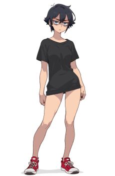 1girl ass breasts huge_ass large_breasts loose_clothes loose_shirt no_pants no_socks original shirt shoes sneakers solo tagme thick_thighs thighs tomboy tsuicaa wide_hips