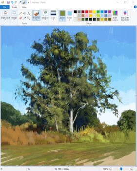 art_program_in_frame blue_sky bush christian_young clear_sky commentary day english_commentary grass landscape microsoft_paint_(medium) microsoft_paint_(software) no_humans original outdoors painterly scenery screencap sky tall_grass tree