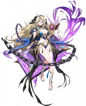 1girl armor aura bikini_armor black_cape black_veil blonde_hair blue_armor blue_cape blue_nails book breasts broken broken_chain cape chain chest_jewel cleavage dark_aura earrings elf floating floating_hair floating_object full_body game_cg gem glasses glowing_chain hair_ornament holding holding_book jewelry langrisser langrisser_mobile large_breasts leaning_on_object leg_up long_hair looking_at_viewer looking_over_eyewear magic multicolored_cape nail_polish navel official_art open_book oversized_object parted_bangs parted_lips pointy_ears purple_eyes purple_gemstone randele_(langrisser) red-framed_eyewear revealing_clothes semi-rimless_eyewear shiny_skin simple_background solo spread_legs standing standing_on_one_leg tachi-e third-party_source tiara toenail_polish toenails toes transparent_background under-rim_eyewear veil very_long_hair