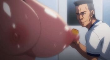 1boy 1girl akane_wa_tsumare_somerareru alcohol animated animated_gif beer beer_can bouncing_breasts breast_focus breasts breasts_out can cheerleader cosplay cowgirl_position drink_can girl_on_top hetero huge_breasts looking_at_breasts nanao_akane netorare nipples sex shirt straddling t-rex_(animation_studio) takeda_hiromitsu white_shirt