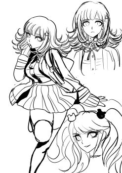 Rule 34 | 2girls, absurdres, bear hair ornament, breasts, collared shirt, commentary request, danganronpa: trigger happy havoc, danganronpa (series), danganronpa 2: goodbye despair, enoshima junko, flipped hair, hair ornament, highres, hood, jacket, large breasts, long hair, long sleeves, looking at viewer, medium hair, multiple girls, nanami chiaki, neck ribbon, open clothes, open jacket, pleated skirt, ribbon, shirt, skirt, smile, thighhighs, twintails, uranagi (uranaginasi)