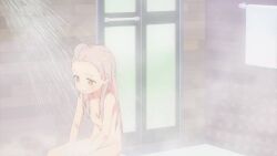 &gt;_&lt; 1girl ahoge animated anime_screenshot back bath bathing bathroom breasts collarbone completely_nude convenient_censoring genderswap genderswap_(mtf) hair_censor hair_over_breasts highres indoors long_hair mirror navel nude onii-chan_wa_oshimai! oyama_mahiro pink_hair red_eyes showering sitting small_breasts sound standing steam steam_censor stomach subtitled video walking water wet