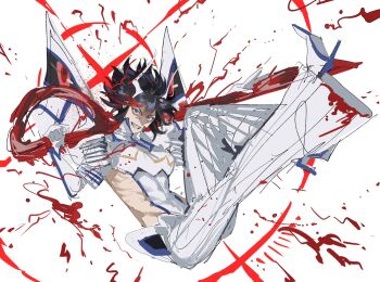 1girl bakuzan blood high_heels highres jiangk728 junketsu kill_la_kill matoi_ryuuko multicolored_hair scissor_blade_(kill_la_kill) smile solo teeth