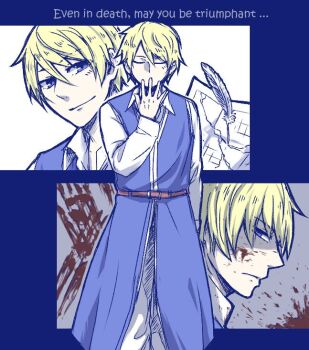 Rule 34 | 1boy, blonde hair, blood, blood on face, blue eyes, english text, closed eyes, scar on face, gura (rick grick), hand on own face, kurda smahlt, male focus, map (object), scar, scar on cheek, scar on face, shaded face, short hair, solo, the saga of darren shan, vest