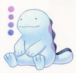 Rule 34 | animal focus, black eyes, closed mouth, color guide, colored pencil (medium), creatures (company), full body, game freak, gen 2 pokemon, looking ahead, lowres, nintendo, no humans, nostrils, numae kaeru, pokemon, pokemon (creature), quagsire, simple background, sitting, smile, solid circle eyes, solo, traditional media, white background