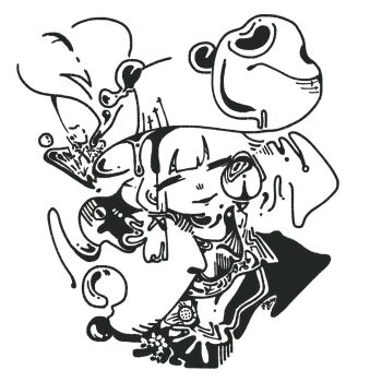 Rule 34 | 1girl, 3ma can omochi, abstract, closed eyes, commentary, dripping, facing viewer, from above, full body, greyscale, hat, high contrast, highres, looking up, monochrome, moriya suwako, parted lips, smile, solo, touhou, water drop, white background