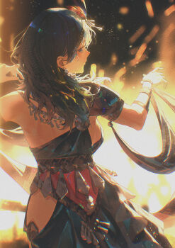 1girl absurdres ancient_greek_clothes armlet blue_eyes blue_hair breasts closed_mouth commentary_request dancer dancer_(fire_emblem:_three_houses) dancing dress earrings female_byleth_(fire_emblem) fire_emblem fire_emblem:_three_houses greco-roman_clothes hair_between_eyes headband highres jewelry long_hair medium_breasts nintendo sideboob single-shoulder_dress single_bare_shoulder smile solo thighs zhihaiwusheng