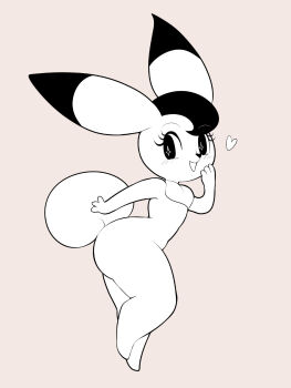 Rule 34 | 1girl, ass, bokko (wonder three), completely nude, heart, highres, light blush, monochrome, nude, oni punch, rabbit girl, simple background, solo, tagme, thick thighs, thighs, wonder three