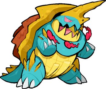 commentary_request drednaw dynamax full_body gen_8_pokemon gigantamax gigantamax_drednaw kawaanago nintendo no_humans open_mouth pokemon pokemon_(creature) pokemon_focus red_clouds solo transparent_background