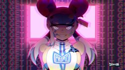 1girl @_@ animated artist_name audible_music bandaid bandaid_on_cheek bandaid_on_face bare_shoulders bouncing_breasts breasts cleavage crazy_eyes crazy_smile derpixon eyebrows_visible_through_hat hairdressing hat highres implied_cowgirl_position implied_sex large_breasts leia_tunes looking_at_viewer music original pov promo-chan_(derpixon) sidelocks smile sound tagme twintails video white_hair