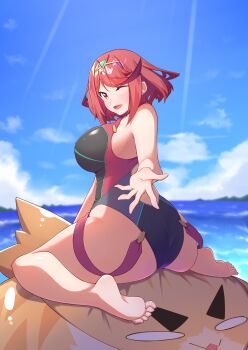 1girl breasts highres large_breasts official_alternate_costume osora_(judithandlilith) pyra_(pro_swimmer)_(xenoblade) pyra_(xenoblade) red_eyes red_hair xenoblade_chronicles_(series) xenoblade_chronicles_2