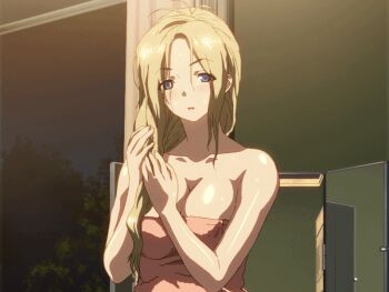 1girl 2010s 2011 after_shower age_difference animated animated_gif bare_shoulders blonde_hair blue_eyes blush bouncing_breasts breasts eyebrows huge_breasts jellyfish_(company) jiggle kamimura_akiko keisuke_(sisters) kouzaka_kouhei large_breasts lips mature_female naked_towel nipple_slip nipples older_female_and_younger_male pov premature_ejaculation sisters_~natsu_no_saigo_no_hi~ step-incest stepmother stepmother_and_stepson bouncing_breasts sweat sweatdrop taki_minashika towel towel_over_breasts water water_drop wet wet_breasts wet_hair window