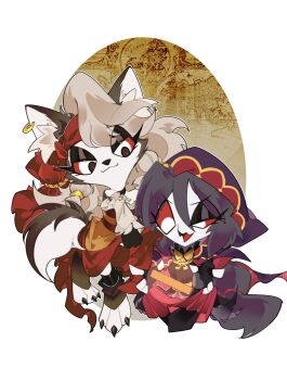 2girls absurdres animal_ears black_feathers dog_ears dog_girl dog_tail feathers furry furry_female hellaverse helluva_boss highres looking_at_another loona_(helluva_boss) multiple_girls octavia_(helluva_boss) outdoors owl_girl red_eyes tail zhu_xing_pupupu