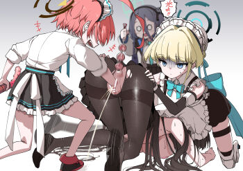 4girls afterimage anal anal_beads anal_object_insertion aris_(blue_archive) ass bar_censor black_footwear black_gloves black_hair black_hairband black_pantyhose black_skirt blonde_hair blue_archive blue_eyes breasts censored closed_mouth dildo double_penetra elbow_gloves fingerless_gloves fisting from_behind gloves hair_spread_out hairband halo highres hitotose_rin holding holding_sex_toy large_breasts long_hair long_sleeves maid maid_headdress multiple_girls neru_(blue_archive) object_insertion open_mouth pantyhose pink_hair pussy rio_(blue_archive) sex_toy shirt shoes short_hair skirt teeth toki_(blue_archive) top-down_bottom-up underboob upper_teeth_only vaginal white_shirt yuri