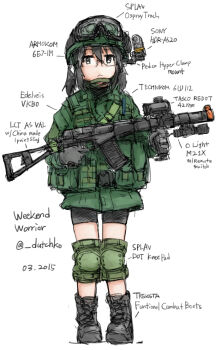 1girl airsoft artist_self-insert as_val assault_rifle bad_id bad_pixiv_id bike_shorts black_hair boots camera dutchko english_text engrish_text female_focus glasses goggles goggles_on_head gun hat helmet integral_suppressor integrally-suppressed_firearm kalashnikov_rifle knee_pads load_bearing_vest looking_at_viewer military military_combat_uniform military_hat military_uniform original ranguage rifle scope simple_background sketch solo suppressor toz_(tulsky_oruzheiny_zavod) tsniitochmash tula_arms_plant weapon