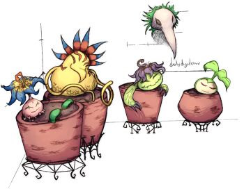 Rule 34 | alraumon, closed eyes, digimon, digimon (creature), kiwimon, plant, pyocomon, smile, tanemon, tentacles, vase, vegimon