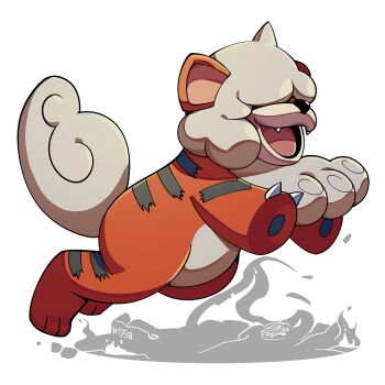 Rule 34 | claws, hisuian growlithe, mistray-art, nintendo, no humans, numbered, open mouth, orange fur, pokemon, pokemon (creature), signature, simple background, solo, white background