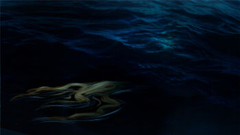 1other arrapso asphyxiation blonde_hair drowning floating_hair highres lake_of_voices long_hair night non-web_source official_art ripples solo submerged