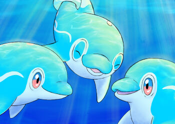 closed_eyes closed_mouth commentary_request dolphin finizen highres kuromagurosan multicolored_eyes nintendo no_humans open_mouth pokemon pokemon_(creature) pokemon_focus smile two-tone_eyes underwater