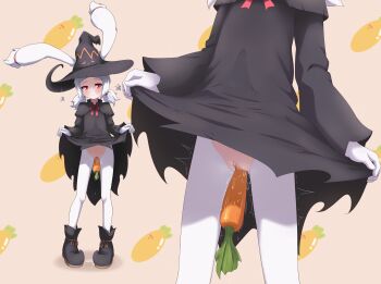 12tailsonline 1girl black_dress body_fur carrot clitoris clothes_lift dildo dress dress_lift furry furry_female hat highres improvised_dildo lifting_own_clothes lower_body masturbation multiple_views object_insertion presenting pussy pussy_juice pussy_juice_puddle pussy_juice_trail rabbit_(12tailsonline) red_eyes red_ribbon ribbon roomie.parn sex_toy short_hair short_twintails simple_background solo standing torn_clothes torn_dress trembling twintails white_hair witch witch_hat