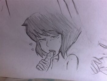 1boy 1girl fellatio heart hetero lapis_lazuli_(steven_universe) looking_at_viewer monochrome open_mouth oral penis short_hair sketch steven_universe sweat sweatdrop topless_female traditional_media uncensored