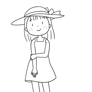 1girl animated animated_gif bow dress freckles hat hat_bow holding_own_arm looking_at_viewer monochrome original short_hair sleeveless sleeveless_dress smile standing sun_hat sundress wind yamanokonza