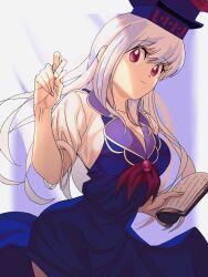 Rule 34 | 1girl, ascot, blue dress, book, dress, highres, holding, holding book, imperishable night, kamishirasawa keine, long hair, looking at viewer, multicolored hair, puffy short sleeves, puffy sleeves, red ascot, short sleeves, smile, solo, striped hair, touhou, turtle-kun, two-tone hair