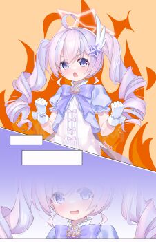 1girl :o ? ?? absurdres ahoge artist_name blank_speech_bubble blue_archive blush bow burning clenched_hands commentary_request curious drill_hair feather_hair_ornament feathers gloves groin hair_between_eyes hair_ornament halo highres long_hair looking_at_viewer magical_girl multicolored_hair multiple_views open_mouth puffy_sleeves purple_bow purple_eyes purple_hair reisa_(blue_archive) reisa_(magical)_(blue_archive) sash short_sleeves simple_background smile speech_bubble star_(symbol) star_hair_ornament star_halo streaked_hair twintails two-tone_hair upper_body v-shaped_eyebrows white_gloves white_hair white_wrist_cuffs wrist_cuffs ya_chuifeng_lai