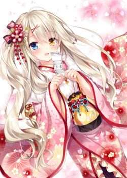 Rule 34 | 1girl, blonde hair, blue eyes, brown hair, cat, commentary, hair between eyes, heterochromia, juliet sleeves, long hair, long sleeves, looking at viewer, luca (nogi takayoshi), nogi takayoshi, original, puffy sleeves, solo