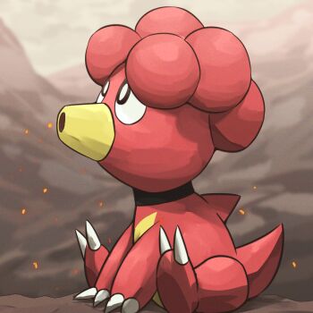 absurdres black_eyes claws commentary_request embers gen_2_pokemon highres magby nintendo no_humans open_mouth pokemon pokemon_(creature) pokemon_focus sitting solo spicyichizo tail