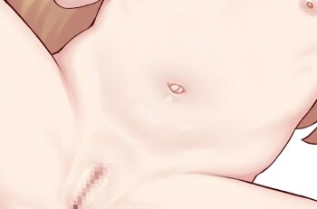 1girl atg_(wttoo0202) brown_hair butter_(trickcal) censored commentary_request completely_nude cropped flat_chest korean_commentary loli long_hair mixed-language_commentary mosaic_censoring navel nipples nude paid_reward_available pussy simple_background solo spread_legs trickcal white_background