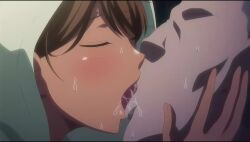 1boy 1girl animated brown_hair faceless faceless_male french_kiss from_side green_hoodie hetero highres hood hood_up hoodie katou_mio_(seika_jogakuin_kounin_sao_ojisan) kiss night park seika_jogakuin_kounin_sao_ojisan sound tagme ugly_bastard video