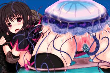 1girl animated animated_gif atela bent_over bestiality black_hair blush bottomless breasts brown_eyes clothed_sex cum cumdrip egg egg_laying ejaculation elbow_pads female_orgasm from_behind game_cg hanging_breasts interspecies jellyfish monster mushi_no_kangoku nipples object_insertion open_clothes open_shirt orgasm ovipositor panties pussy pussy_juice shirt teasing tentacle_sex tentacles thighhighs uncensored underwear vaginal vaginal_object_insertion water wet wet_clothes wet_panties