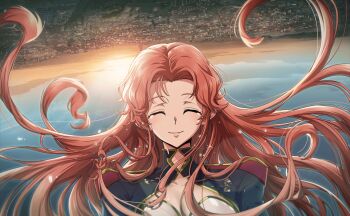 1girl ^_^ artist_request black_dress breasts closed_eyes code_geass code_geass:_lost_stories code_geass:_soubou_no_oz crying dress game_cg highres long_hair marrybell_mel_britannia non-web_source official_art orange_hair sun sunlight