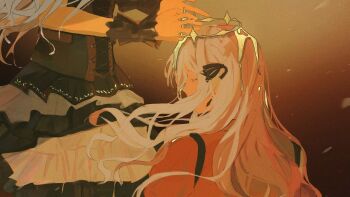 2girls asphyxiation bang_dream! bang_dream!_it's_mygo!!!!! black_corset black_ribbon black_skirt blue_hair braid commentary_request corset drowning dual_persona floating_hair hair_ribbon long_hair manphao_o multiple_girls oblivionis_(bang_dream!) red_shirt ribbon shirt skirt thai_commentary togawa_sakiko