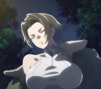 1girl animated animated_gif blonde_hair blue_eyes blue_mary bouncing_breasts breasts cropped_shirt fatal_fury fatal_fury:_city_of_the_wolves female_focus green_jacket jacket large_breasts oobari_masami open_clothes open_jacket shirt short_hair sleeveless sleeveless_shirt snk solo white_shirt